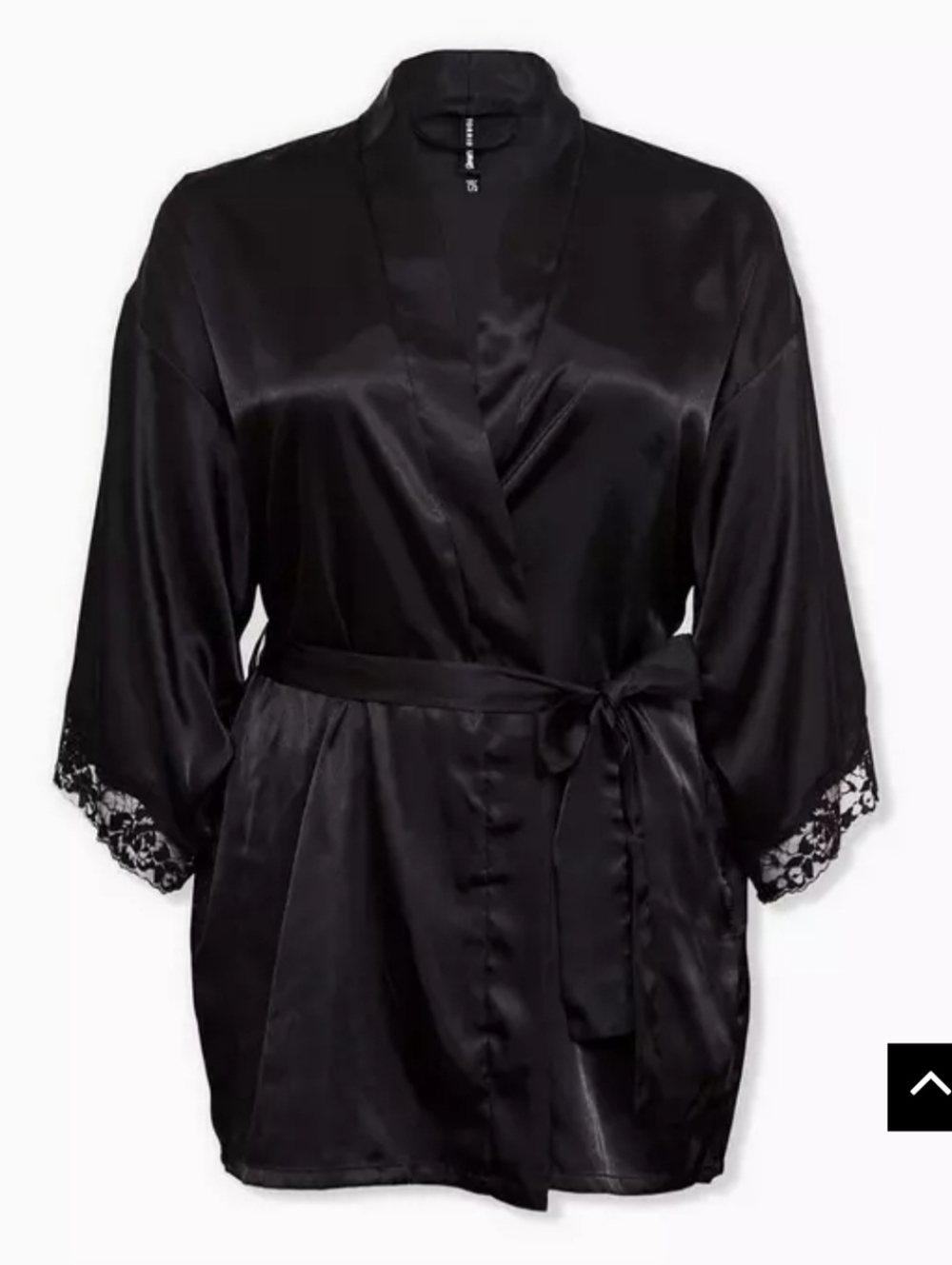 torrid Curve Black Satin Lace-Trim Tie-Waist Robe